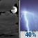 Tuesday Night: A 40 percent chance of showers and thunderstorms after 1am.  Increasing clouds, with a low around 76. Southeast wind 5 to 10 mph. 