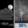 Wednesday Night: A 30 percent chance of showers and thunderstorms after 1am.  Partly cloudy, with a low around 77. Southeast wind around 5 mph becoming calm  in the evening. 