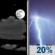 Saturday Night: A slight chance of showers between 1am and 4am, then a slight chance of showers and thunderstorms after 4am.  Increasing clouds, with a low around 77. Southeast wind around 15 mph, with gusts as high as 20 mph.  Chance of precipitation is 20%.