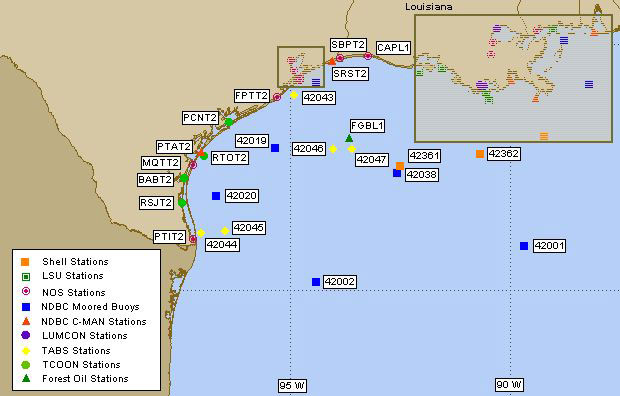 Mesomap of nearby weather buoys