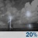 Overnight: A 20 percent chance of showers and thunderstorms.  Partly cloudy, with a low around 77. Calm wind. 